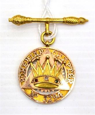 Lot 67 - A 15 Carat Gold Masonic Breast Jewel to the Bohemian Chapter No.3294, in the form of a coronet, the