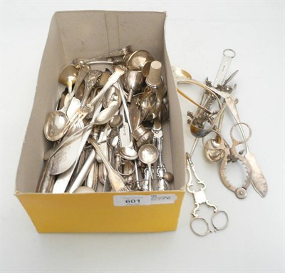 Lot 601 - A Quantity of Plated Flatware, Meat Skewers, Sugar Nips etc