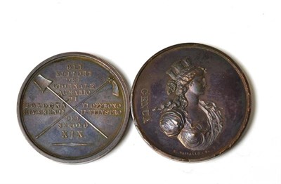 Lot 114 - Italy: Presidential Medal of the Academy of Genoa, 1806, by Vassallo, bronze, 49 mm, and Editors of