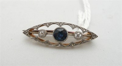 Lot 604 - A Diamond and Sapphire Oval Brooch