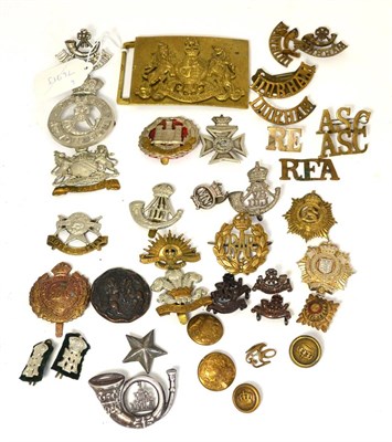 Lot 126 - A Collection of Thirty Six Cap Badges, collar badges, buttons and shoulder titles in brass,...