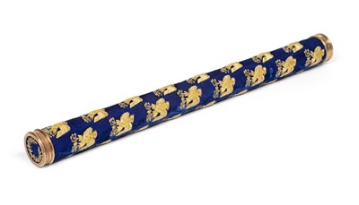 Lot 140 - A Silver Mounted Ceremonial Baton, with gold thread embroidered eagles on a blue ground, the silver