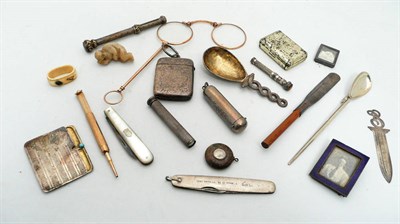 Lot 607 - A Box of Collector's Items, including lorgnette, pocket compass etc