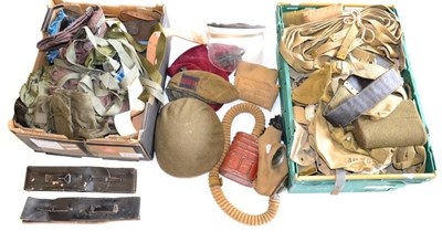 Lot 180 - A Large Quantity of Militaria, including a Royal Navy gas mask, .303 rifle slings, webbing...