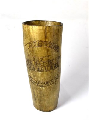 Lot 183 - A Boer War Prisoner of War Ox Horn, carved with the inscription ";BOER WAR, 1902, KLERKS DORP,...