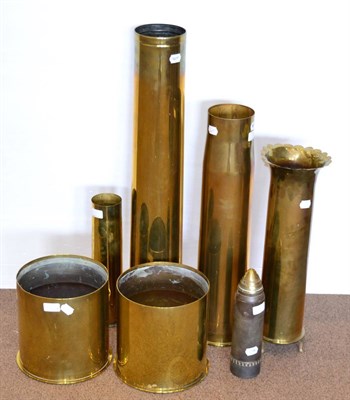 Lot 193 - A Collection of Brass Shell Cases, comprising a reduced, matched pair, both dated 1914, one stamped