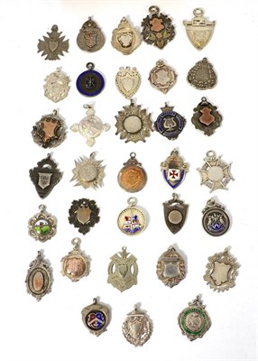 Lot 204 - A Collection of Thirty Silver Fob Medallions, mainly military and sporting, 319gms, and three other