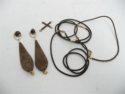 Lot 613 - A Pair of Hair Earrings; Crucifix; Necklaces etc