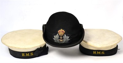 Lot 212 - A Second World War WREN Officer's Black Felt Hat, with raised bullion thread and embroidered...