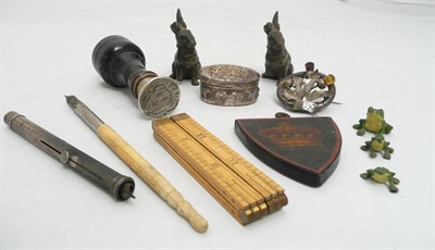 Lot 614 - A Box of Collector's Items, including seal, pill box, folding measure etc