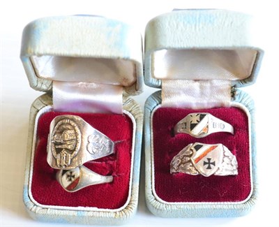 Lot 237 - Three First World War German Patriotic Signet Rings, with enamelled decoration; a German Third...