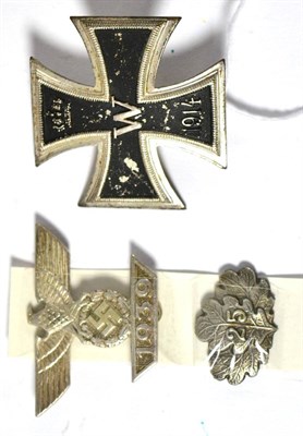 Lot 243 - An Imperial German 1914 Iron Cross, first class, with vertical needle shape pin fastener; a...