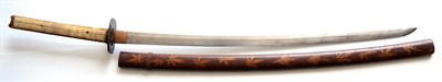 Lot 278 - A Shinto Japanese Katana, the 70cm steel blade with faint narrow hamon, unsigned tang, one...