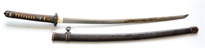 Lot 280 - A Second World War Japanese Katana, the 66cm steel blade with undulating hamon, white metal one...