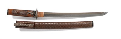 Lot 288 - A Japanese Shinshinto Wakizashi, the 33cm steel blade with faint hamon, unsigned tang, with...