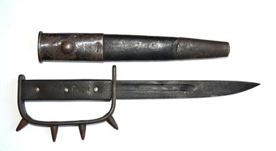 Lot 293 - A First World War Knuckle Duster Trench Knife, with 18cm single edge fullered steel blade, the...