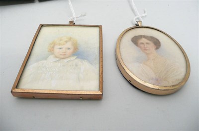 Lot 625 - A Rectangular Miniature of a Young Child, in fitted case; and An Oval Portrait Miniature,...