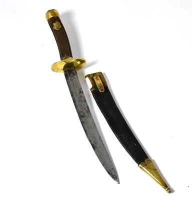 Lot 336 - A Continental Naval Dirk, with 19.5cm single edge curved fullered steel blade, oval brass guard...