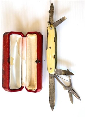 Lot 338 - A Nogent Folding Pocket Knife by A Bain Fant., 2 Rue Taitrout 2, Paris, with three various...