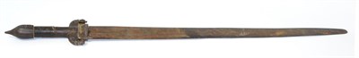 Lot 363 - A 19th Century Indian Khanda, the 60cm double edge steel blade with a short narrow fuller to...