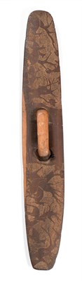 Lot 375 - An Australian Aborigine Hardwood Parrying Shield, of slightly curved oblong form, each side...