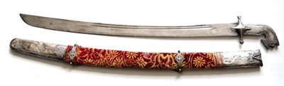 Lot 381 - A 19th Century Omani Sword, the 78.5cm single edge broad slightly curved steel blade with two...