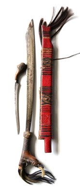 Lot 384 - A Late 19th/Early 20th Century Iban Dyak Mandau (Head Hunter's Sword), with 45cm clip point...