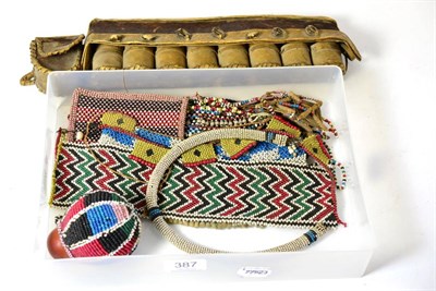 Lot 387 - A Small Collection of Late 19th/Early 20th Century Zulu Beadwork, including a small gourd spice...