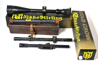 Lot 410 - Five Rifle Scopes:- a Nikko Stirling Gold Crown 4-12x50, boxed as new; a Nikko Stirling...