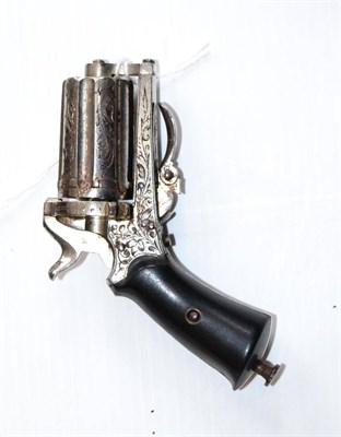 Lot 474 - A 19th Century Belgian Rimfire Pepperbox Revolver, with 3.5cm foliate engraved plated steel...