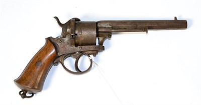 Lot 497 - A 19th Century Belgian Pinfire Six Shot Revolver, with 14cm sighted octagonal steel barrel, the...