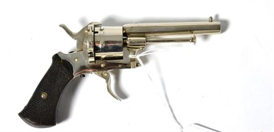 Lot 498 - A 19th Century Belgian Pinfire Six Shot Revolver, with silver plated finish, 9cm sighted...