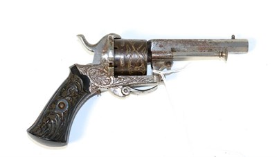 Lot 499 - A 19th Century Belgian Pinfire Six Shot Revolver, with 8.5cm sighted octagonal steel barrel,...