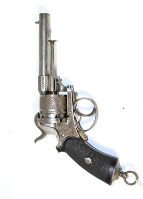 Lot 500 - A 19th Century Belgian Pinfire Six Shot Revolver, with 11cm sighted barrel, the breech end and...