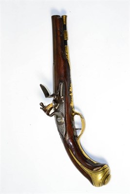 Lot 503 - A Late 18th Century Flintlock Travelling Pistol, the 19cm two stage steel barrel octagonal at...