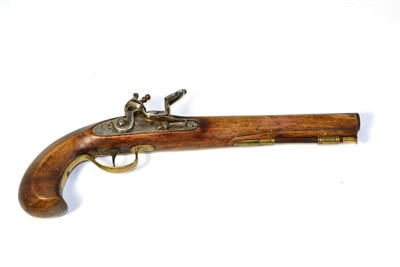 Lot 504 - A 19th Century Indian Flintlock Pistol, with 24cm steel barrel, walnut stock with brass...