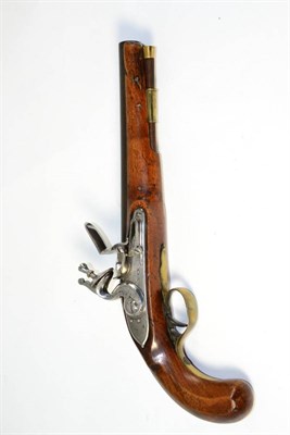 Lot 505 - A 19th Century Flintlock Dragoon Pistol, the 23cm steel  barrel with London proof marks, the double