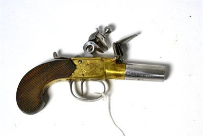 Lot 506 - A 19th Century Flintlock Pocket Pistol, with 4cm turn-off steel barrel, the brass box lock with...