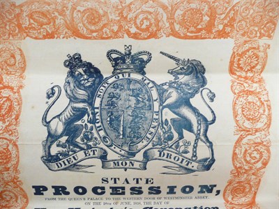 Lot 643 - A Programme of the Queen's Coronation Procession, 1838; and A Menu of the Lord Mayor's Banquet,...