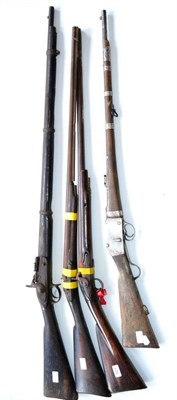 Lot 521 - A Victorian 1857 Tower Snider Action Rifle, the full walnut stock with three barrel bands with...