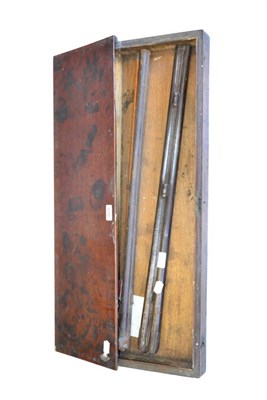 Lot 523 - A 19th Century Mahogany Shotgun Case, with broken cover, containing two side by side barrels...