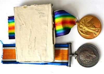 Lot 18 - A First World War Pair, to 46346 PTE.R.STRINGER. W.YORKS.R. comprising British War Medal and...