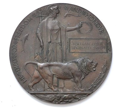 Lot 37 - A First World War Memorial Plaque, to BERTRAM LESLIE REGINALD SMITH, with Buckingham Palace...