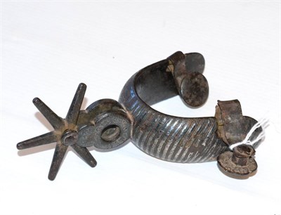 Lot 74 - A 19th Century Mexican Steel Six-Point Rowel Spur, chased and with silver onlay decoration,...