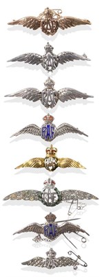 Lot 94 - A Collection of Eight RAF Pilot Wings Sweetheart Brooches, comprising one in 9 carat gold, one...