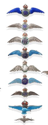 Lot 95 - A Collection of Eight RAF Pilot Wings Sweetheart Brooches, in silver and enamel, one set with paste