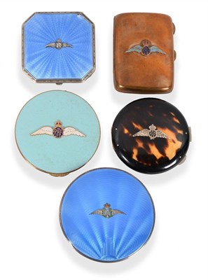 Lot 100 - A Silver and Enamel RAF Cigarette Case, of circular form, the cover applied with pilot's wings on a