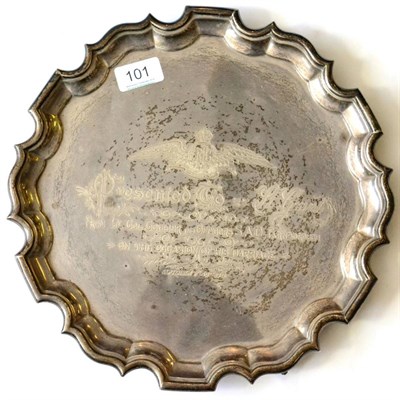 Lot 101 - A First World War RFC Related Silver Salver, of circular form with pie crust border, engraved...