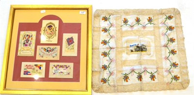 Lot 107 - A Framed Group of Six First World War Embroidered Silk Cards, together with a similar...