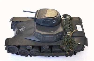 Lot 114 - A Second World War Wood Model of a German PZ1 Panzer Tank, painted in black with white swastika and